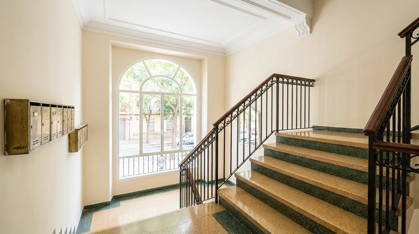 Portal y escalera de comunidad pintados